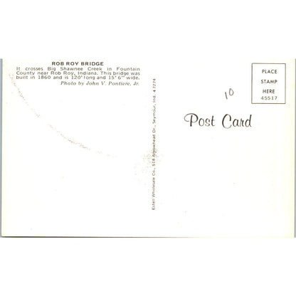 Rob Roy Bridge Big Shawnee Creek IN Vintage Covered Bridge Postcard PC13