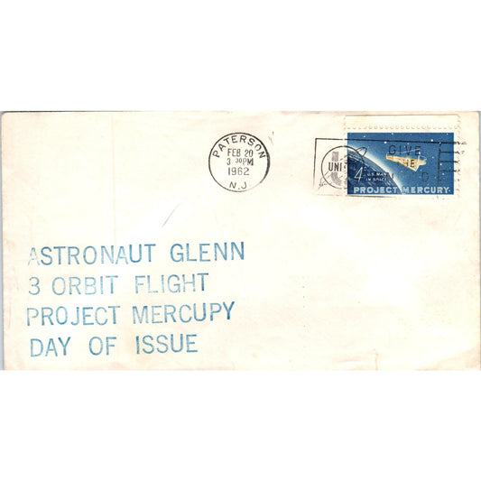 1962 Astronaut Glenn Project Mercury First Day of Issue Cover Paterson NJ D20