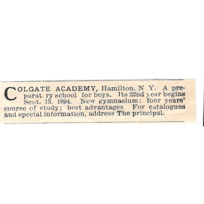 Colgate Academy Hamilton NY 1894 Ad AB6-S7