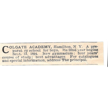 Colgate Academy Hamilton NY 1894 Ad AK6-S7