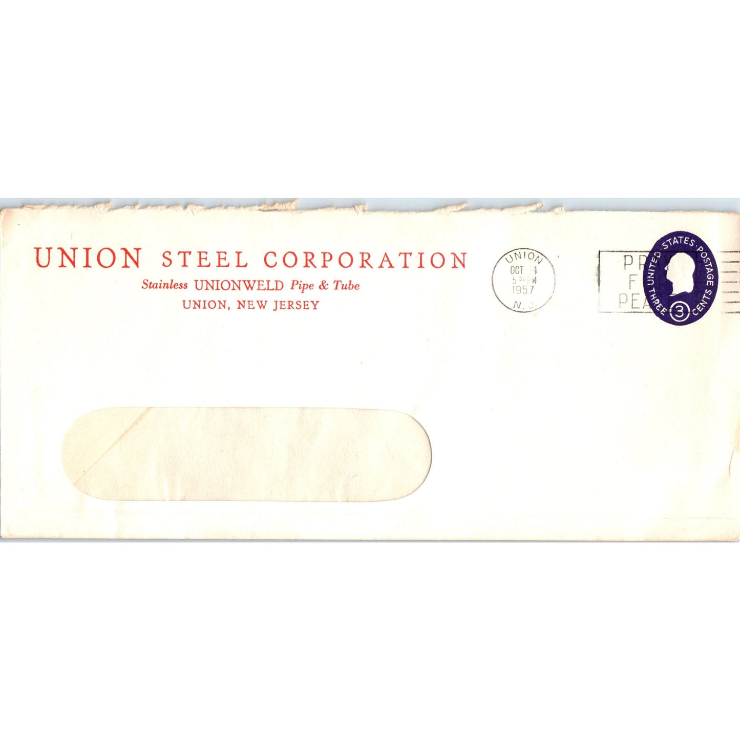 1957 Union Steel Corporation Union NJ Postal Cover Envelope TH9-L1