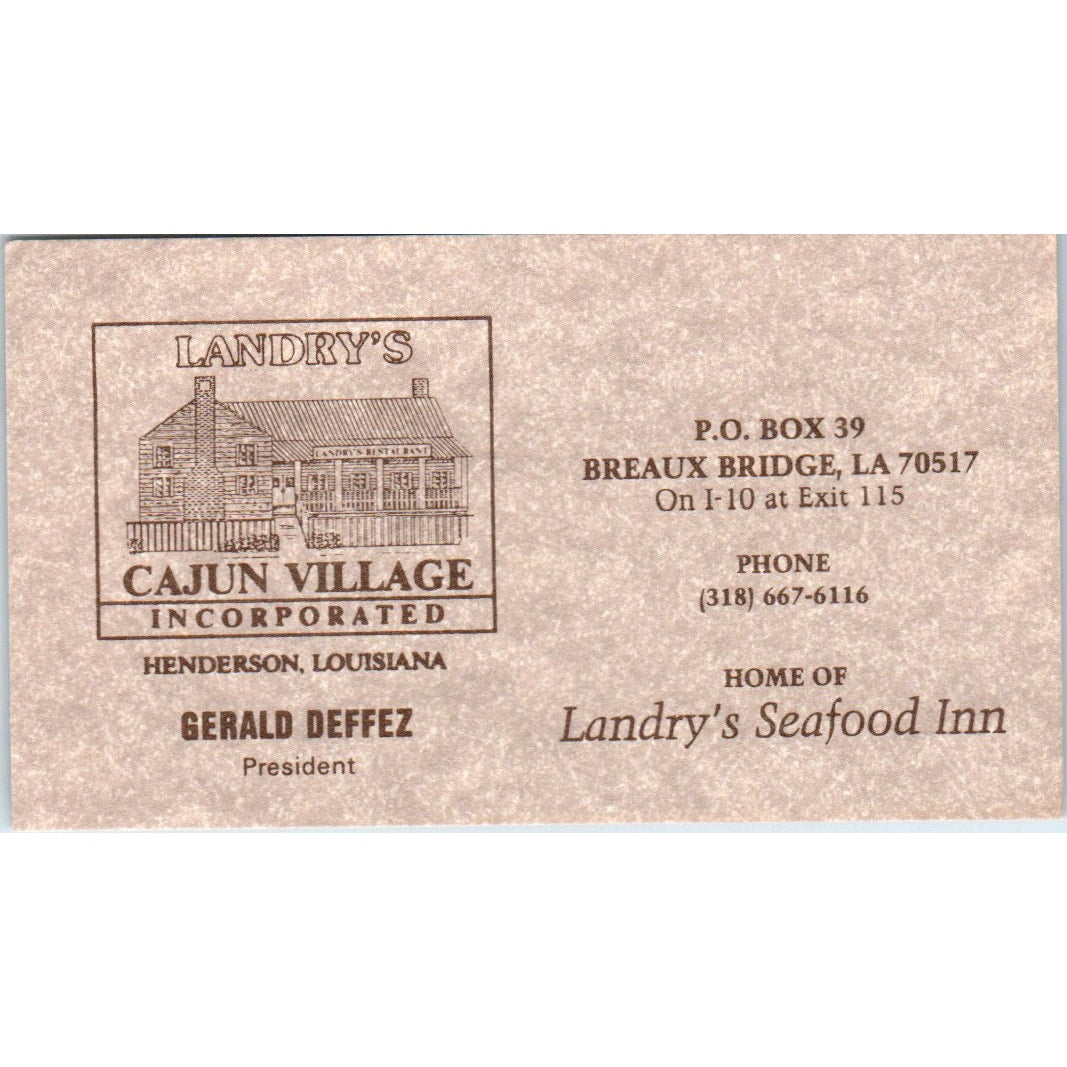 Landry's Cajun Village Seafood Inn Gerald Deffez Breaux Bridge LA Card SD8-B6