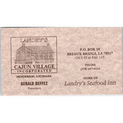 Landry's Cajun Village Seafood Inn Gerald Deffez Breaux Bridge LA Card SD8-B6