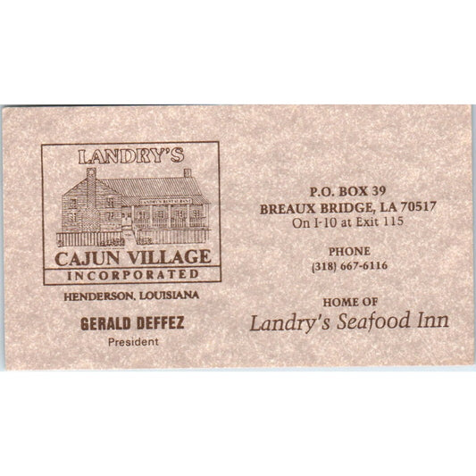 Landry's Cajun Village Seafood Inn Gerald Deffez Breaux Bridge LA Card SD8-B6