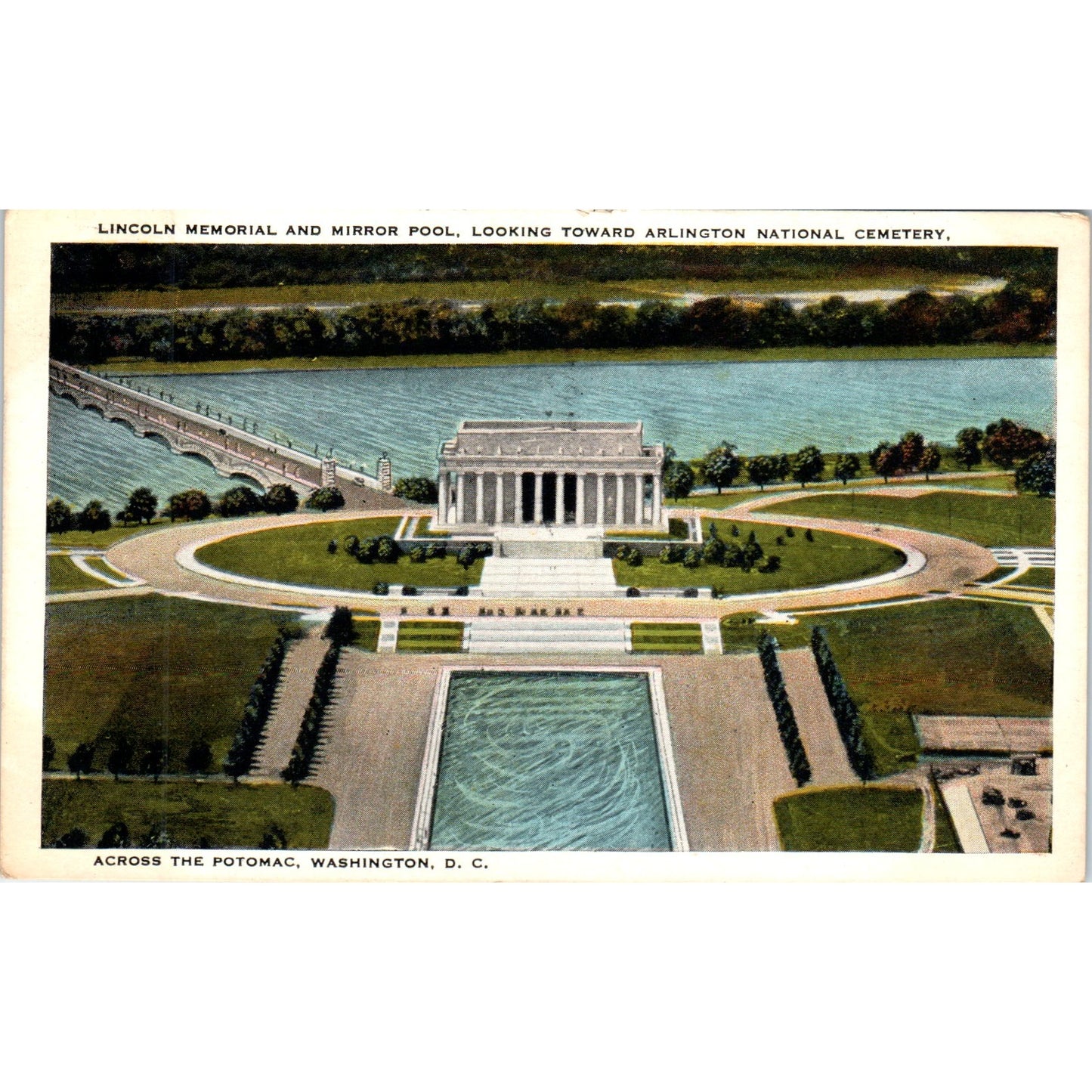 1930 Lincoln Memorial and Mirror Pool From Across the Potomac Postcard PE2