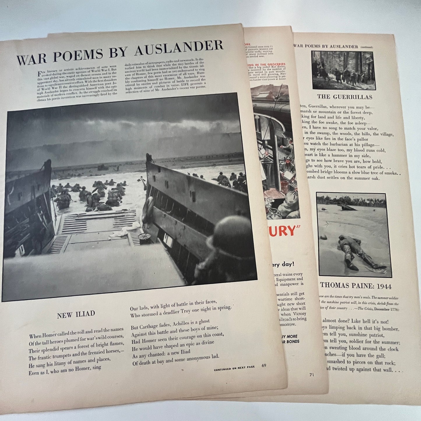 War Poems by Auslander 3 Pages 1940s WWII Era Article V30-1