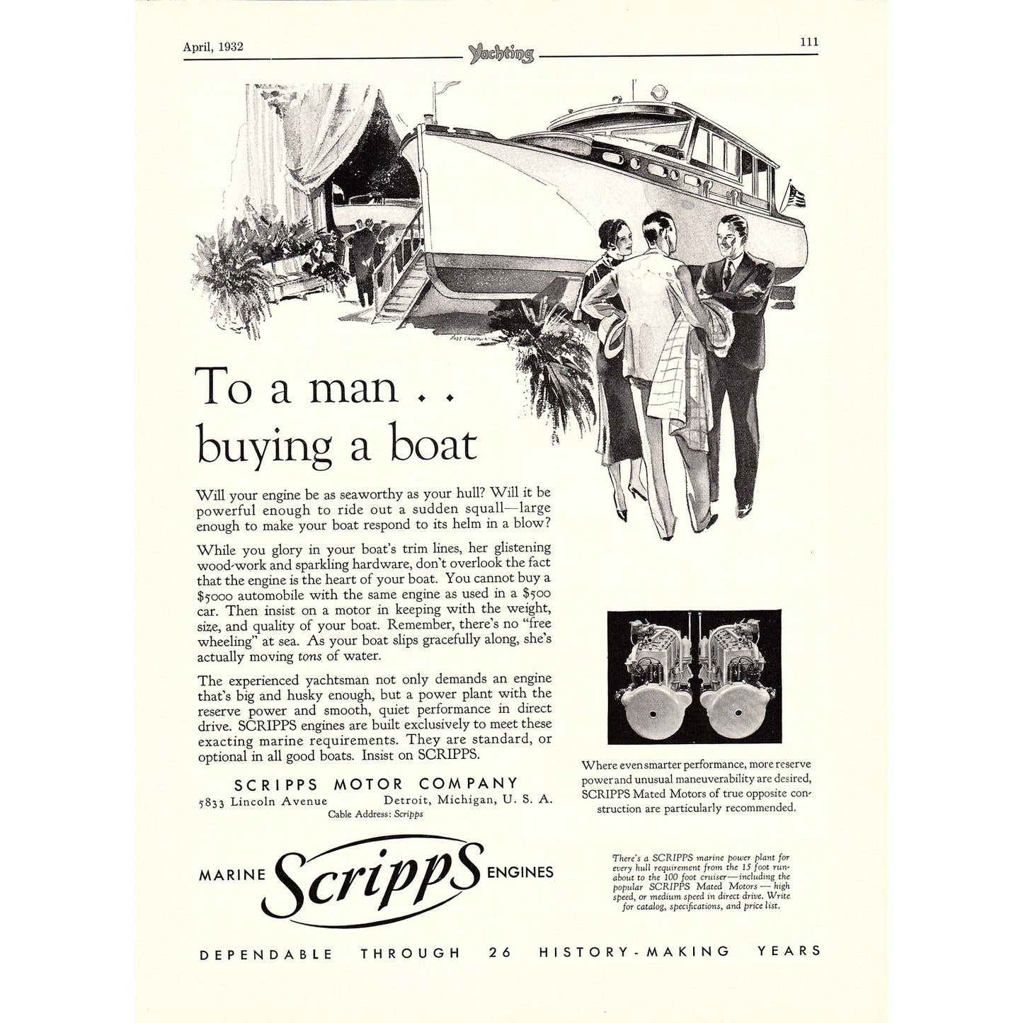 Scripps Marine Engines Scripps Motor Co Detroit MI 1932 Ad V1-4