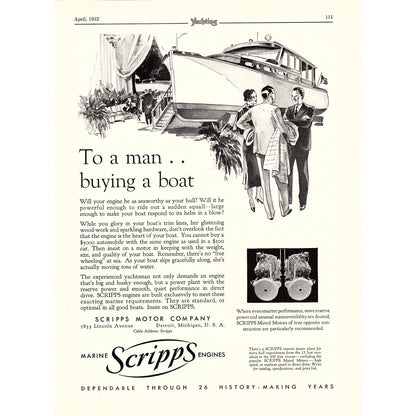 Scripps Marine Engines Scripps Motor Co Detroit MI 1932 Ad V1-4