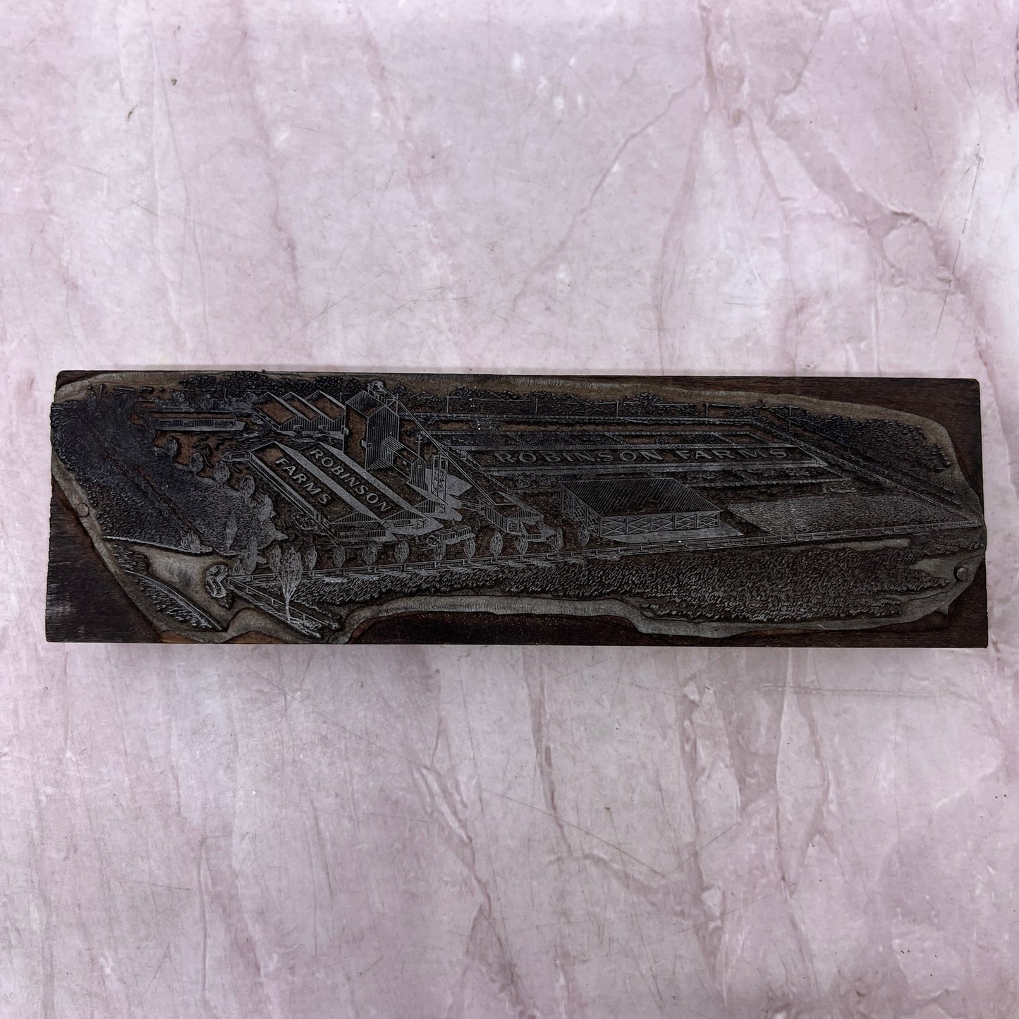 Robinson Farms Aerial View Vintage Letterpress Printers Block Plate SF5