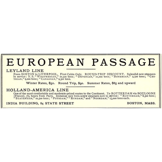 Holland-America Line, Leyland Line European Travel Boston - 1904 Ad AF5-2