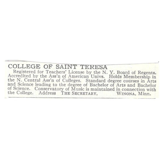 College of Saint Teresa Winona MN c1918 Original Magazine Advertisement AE5-SA6