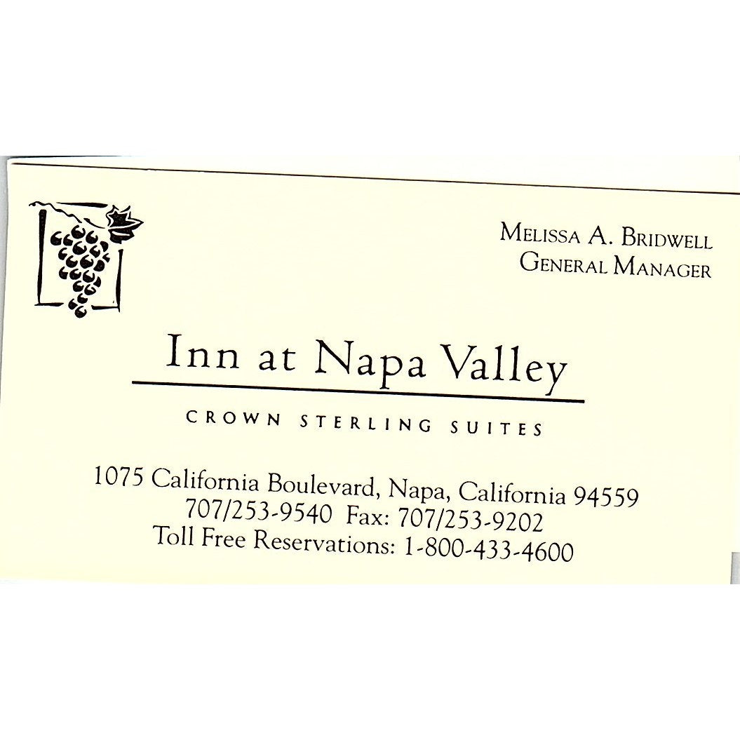 Inn at Napa Valley Mellissa A Bridwell CA Vintage Business Card SD9-B14