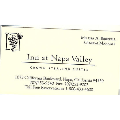 Inn at Napa Valley Mellissa A Bridwell CA Vintage Business Card SD9-B14