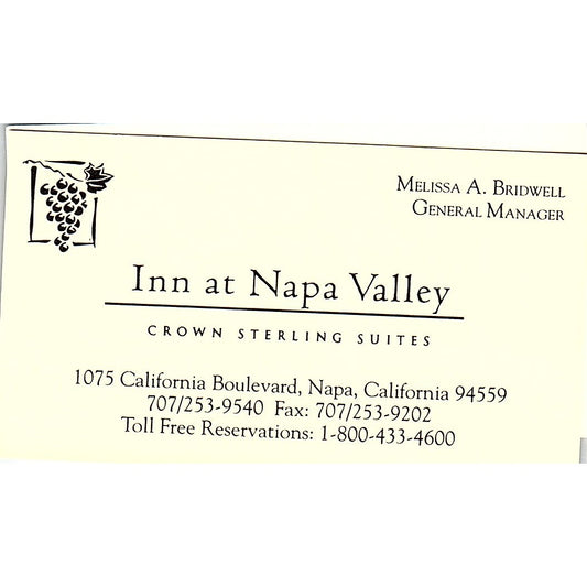 Inn at Napa Valley Mellissa A Bridwell CA Vintage Business Card SD9-B14