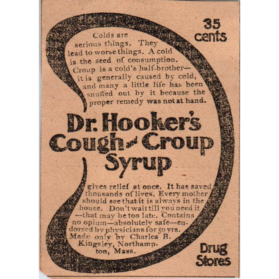 Dr. Hooker's Cough & Croup Syrup Charles R. Kingsley Hartford 1901 Ad AD8-HS2