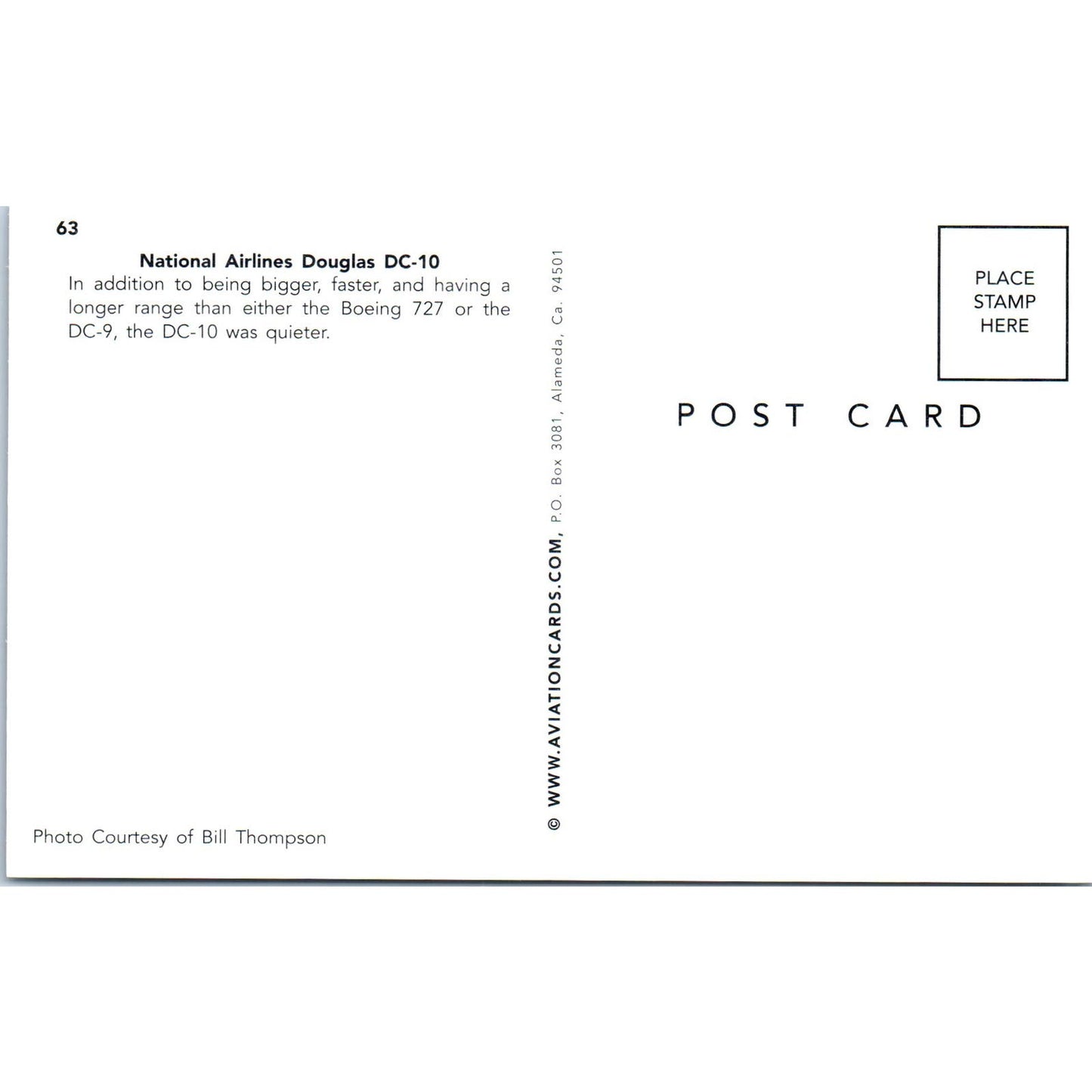 National Airlines Douglas DC-10 Vintage Postcard TG8-PC