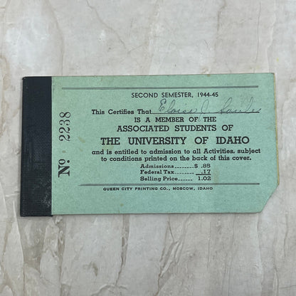 1944 University of Idaho Student Activity Admission Voucher Book TJ4-P1