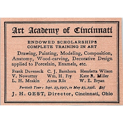 The Art Academy of Cincinnati J.H. Gest - 1908 Ad AF5-5