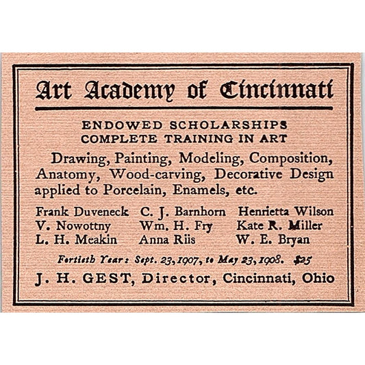 The Art Academy of Cincinnati J.H. Gest - 1908 Ad AF5-5