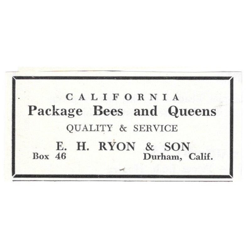 Package Bees & Queens E.H. Ryon & Son Durham CA 1961 Magazine Ad AK6-S13