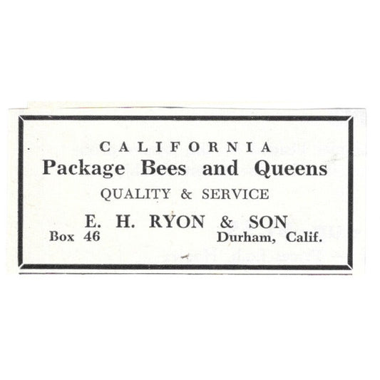 Package Bees & Queens E.H. Ryon & Son Durham CA 1961 Magazine Ad AK6-S13