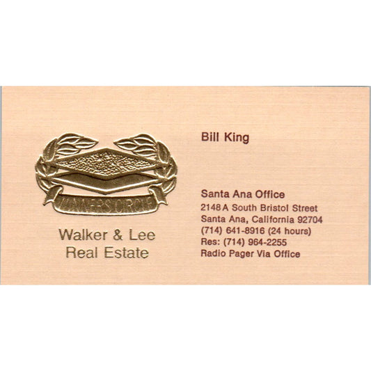 Bill King Walker & Lee Real Estate Santa Ana CA Vintage Business Card SD8-B2