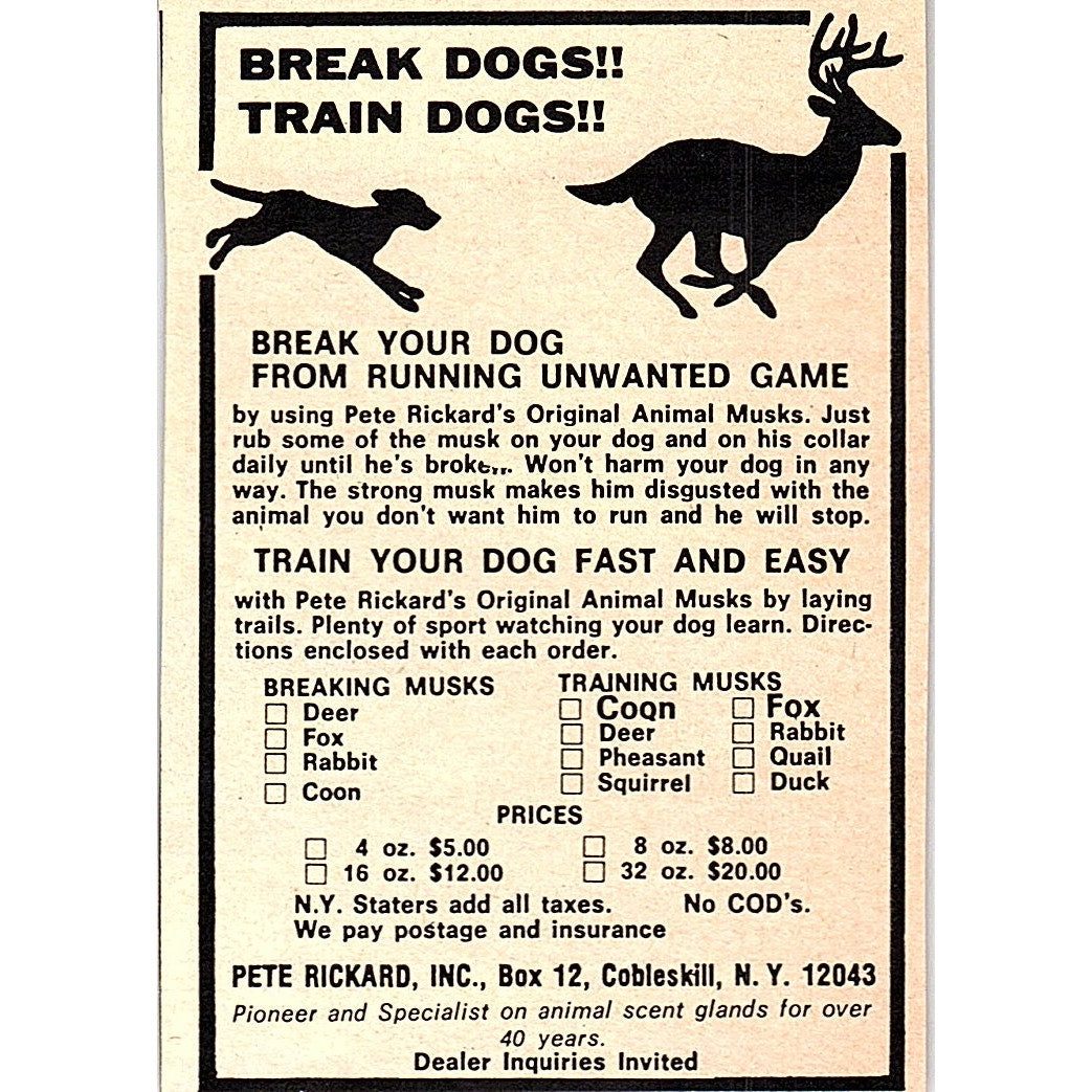 Dog Training Pete Rickard Inc Cobleskill NY 1977 Ad AF6-M2