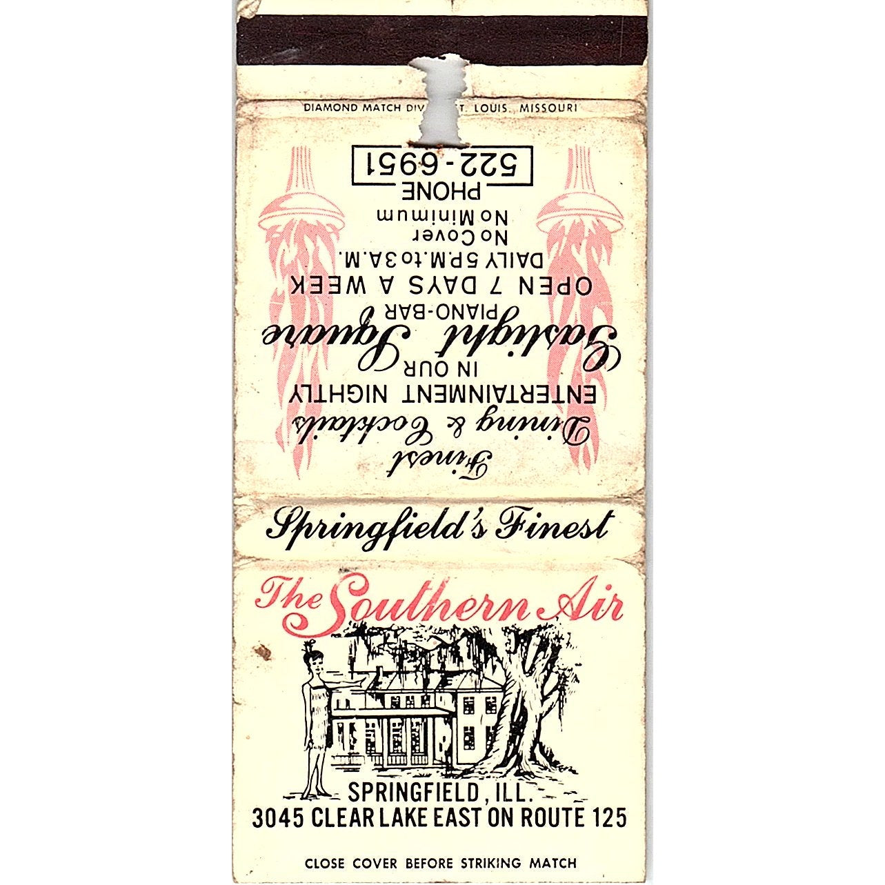 The Southern Air Springfield IL Jack & Hazel Crifasi Vtg Matchbook MM5-8