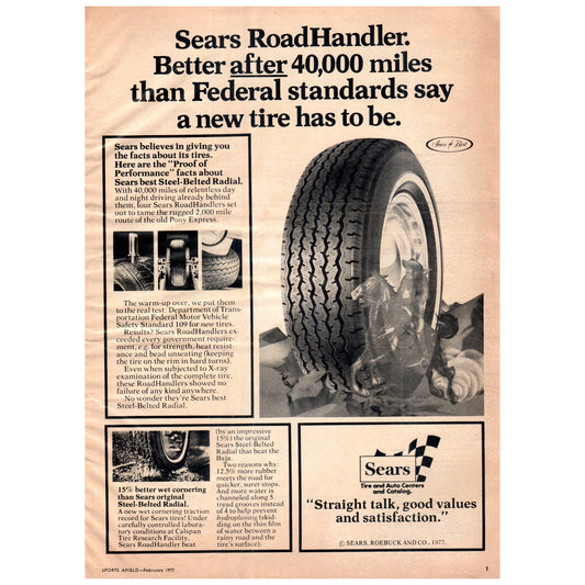 Sears Tire & Auto Centers RoadHandler Tires 1977 Ad D25