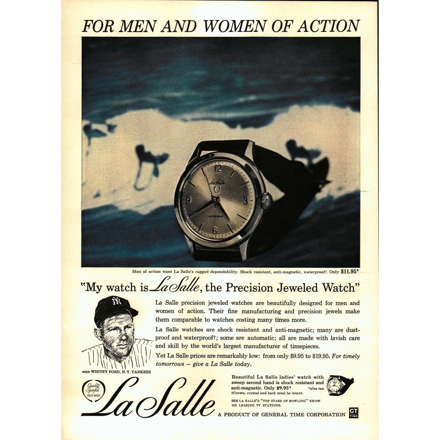 Vintage LaSalle Watch Whitey Ford Yankees Baseball MLB Ad 8x11" V1-1