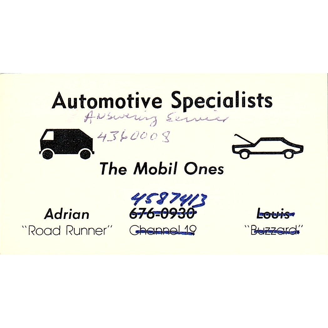The Mobil Ones Automotive Specialists Adrian Road Runner Business Card SE3-B13