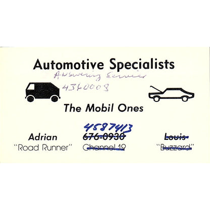 The Mobil Ones Automotive Specialists Adrian Road Runner Business Card SE3-B13