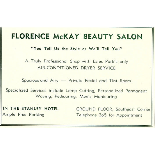 Florence McKay Beauty Salon in the Stanley Hotel 1957 Estes Park CO Ad AG4-H1