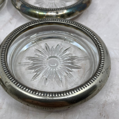 Vintage Leonard Silver Plate Crystal Coasters Set of 4 Starburst Italy TF4