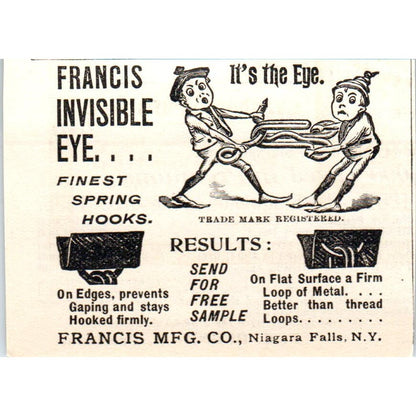 Francis Mfg Co Invisible Eye Spring Hook c1905 Original Advertisement AE7-A1
