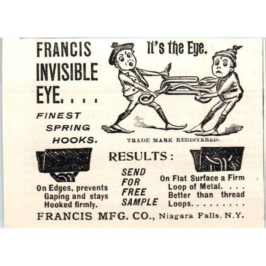 Francis Mfg Co Invisible Eye Spring Hook c1905 Original Advertisement AE7-A1