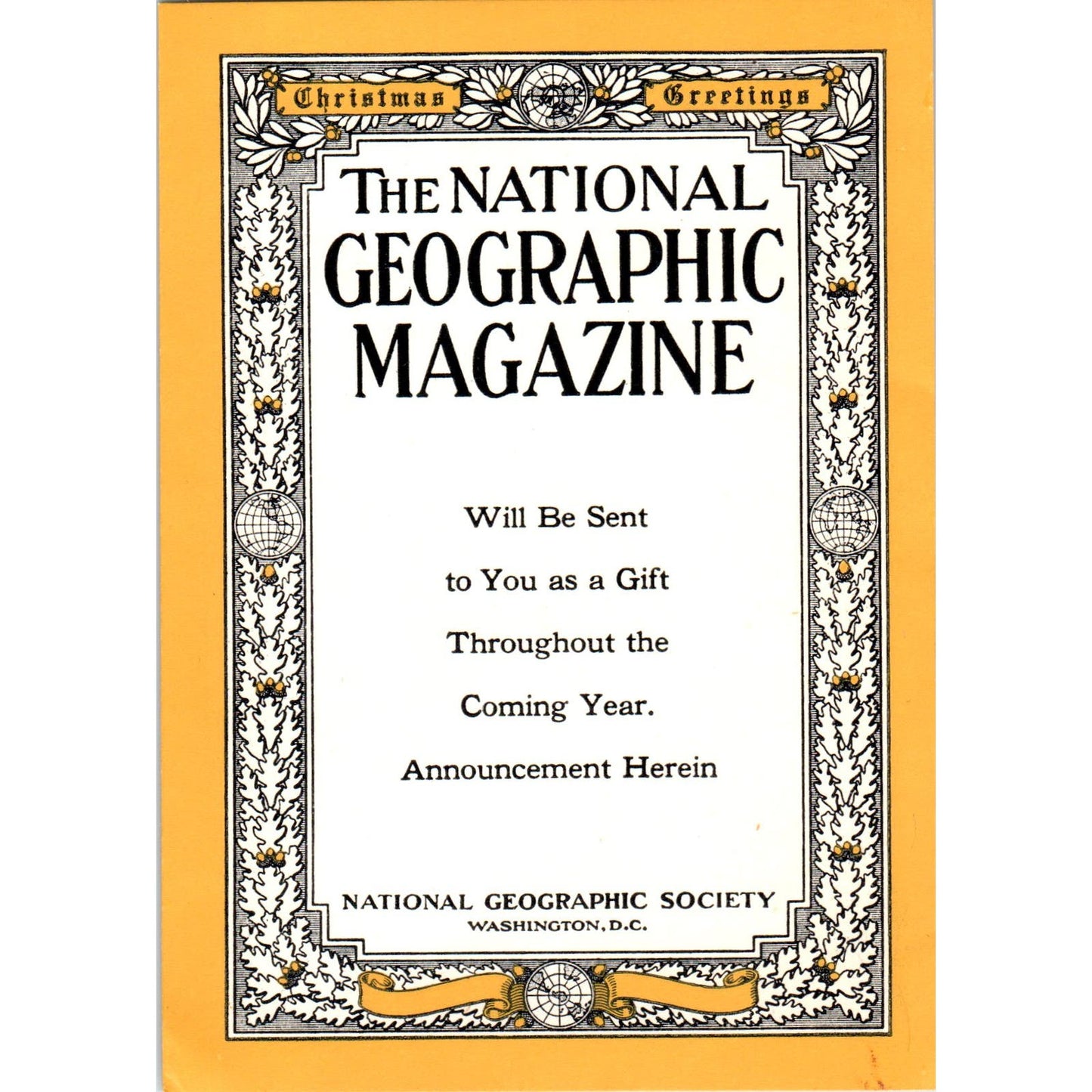 Vintage National Geographic Christmas Subscription Gift Announcement AE9-X1