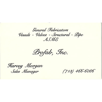 Harvey Morgan Profab Inc Houston Vintage Business Card SE5-B3