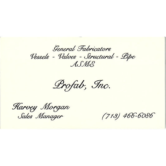 Harvey Morgan Profab Inc Houston Vintage Business Card SE5-B3