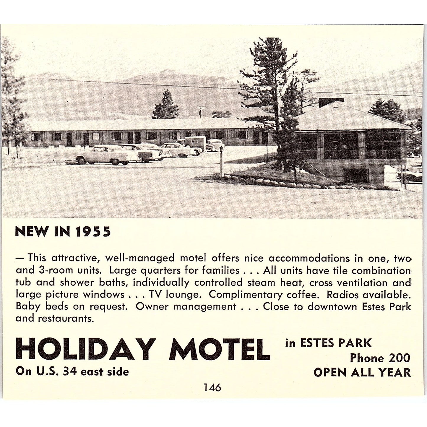 Fall River Lodge & Ranch JR McKelvey, Holiday Motel Estes Park CO 1958 Ad AG1-H1