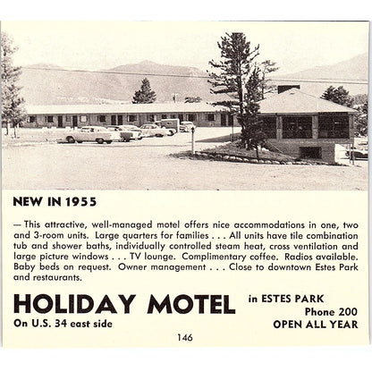 Fall River Lodge & Ranch JR McKelvey, Holiday Motel Estes Park CO 1958 Ad AG1-H1
