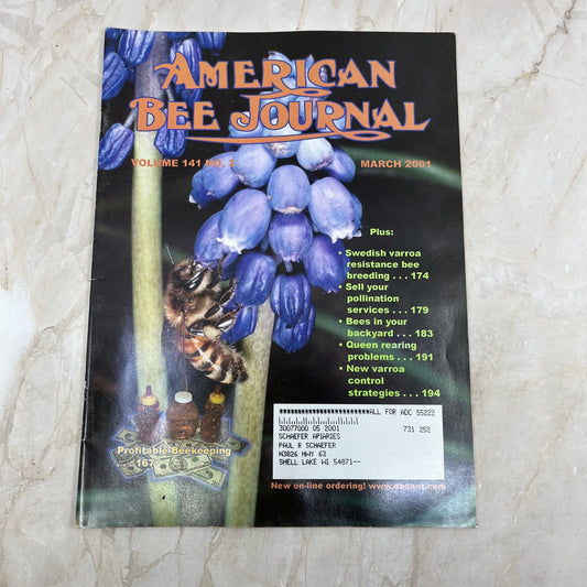 2001 March American Bee Journal Magazine Bees Beekeeping Honey M7