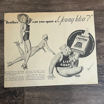 Old Gold - Dopey Lifeguard Cartoon Minneapolis 1935 Newspaper Ad V1-9