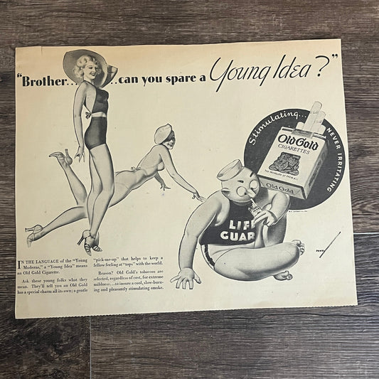 Old Gold - Dopey Lifeguard Cartoon Minneapolis 1935 Newspaper Ad V1-9