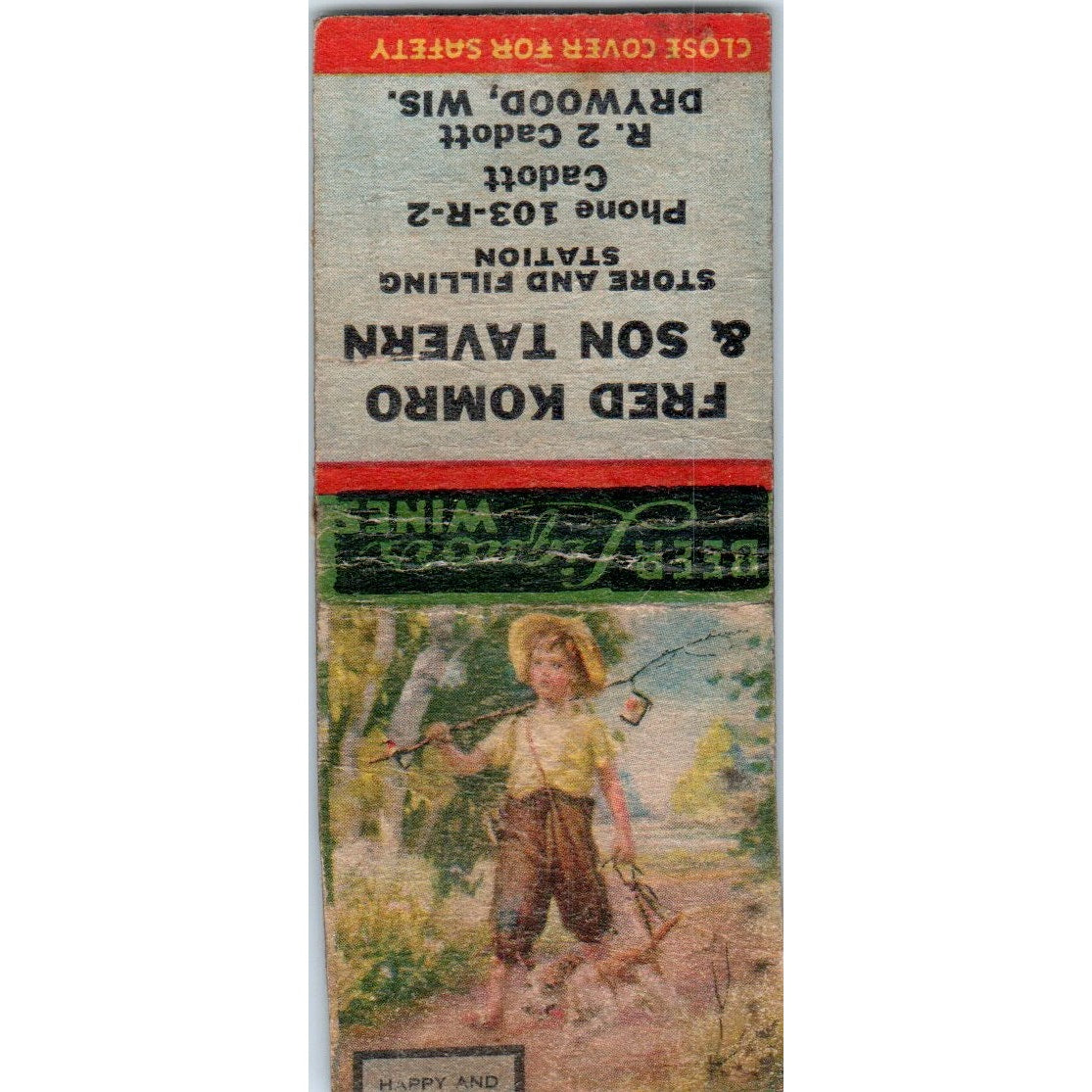 Fred Komro & Son Tavern Drywood WI Vintage Matchbook Cover SD4-Y3