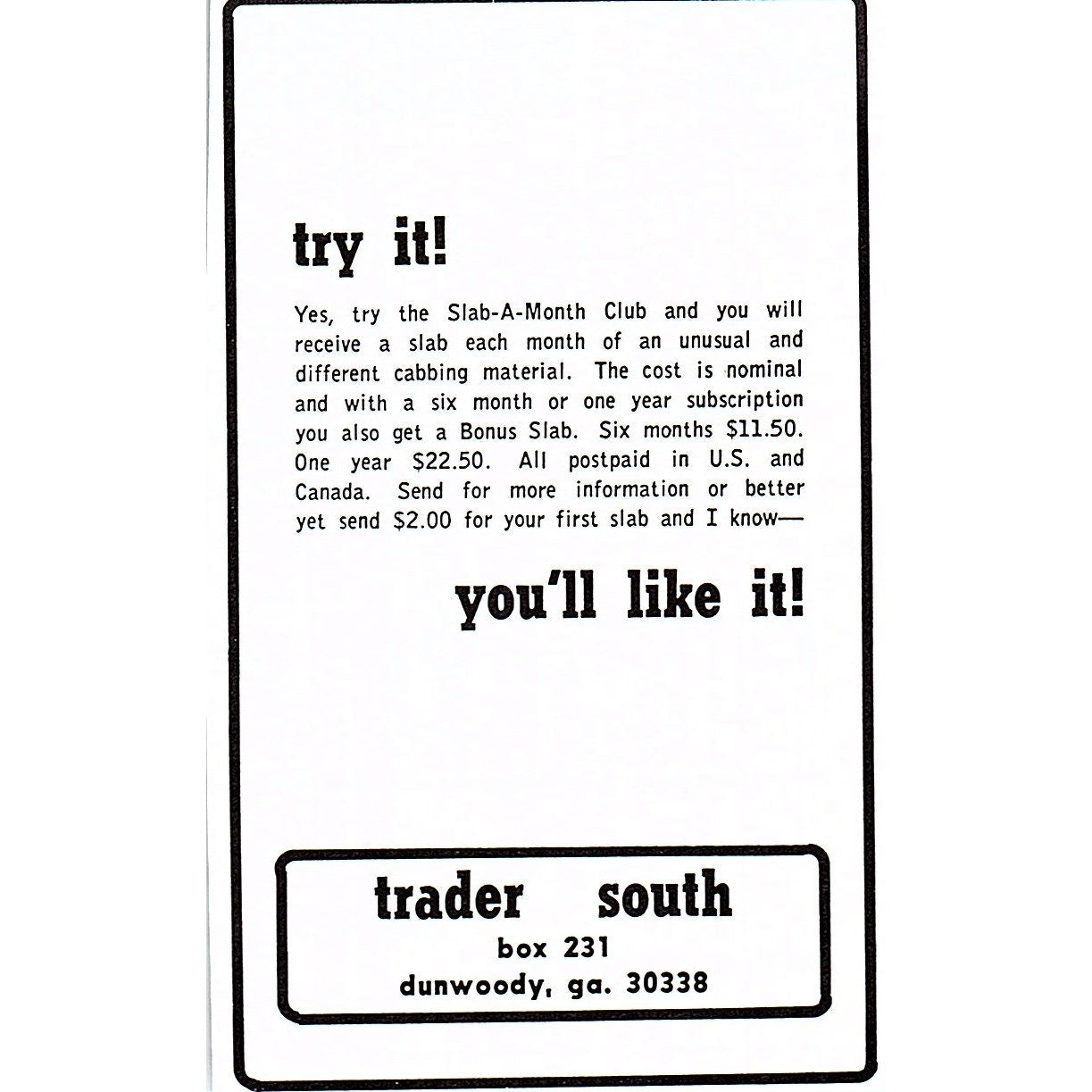 Trader South Lapidary Supply Dunwoody GA 1972 Ad AF8-M2