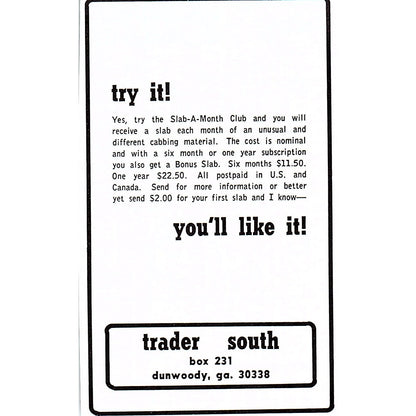 Trader South Lapidary Supply Dunwoody GA 1972 Ad AF8-M2