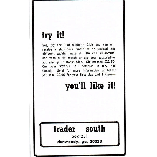 Trader South Lapidary Supply Dunwoody GA 1972 Ad AF8-M2