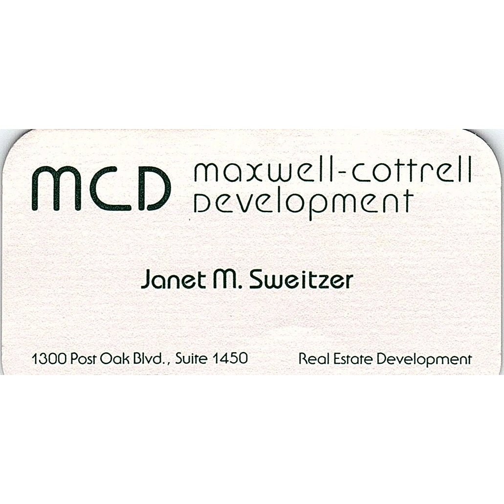 Janet M Sweitzer MCD Maxwell-Cottrell Development Houston Business Card SE3-B14