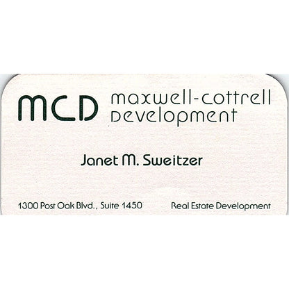 Janet M Sweitzer MCD Maxwell-Cottrell Development Houston Business Card SE3-B14